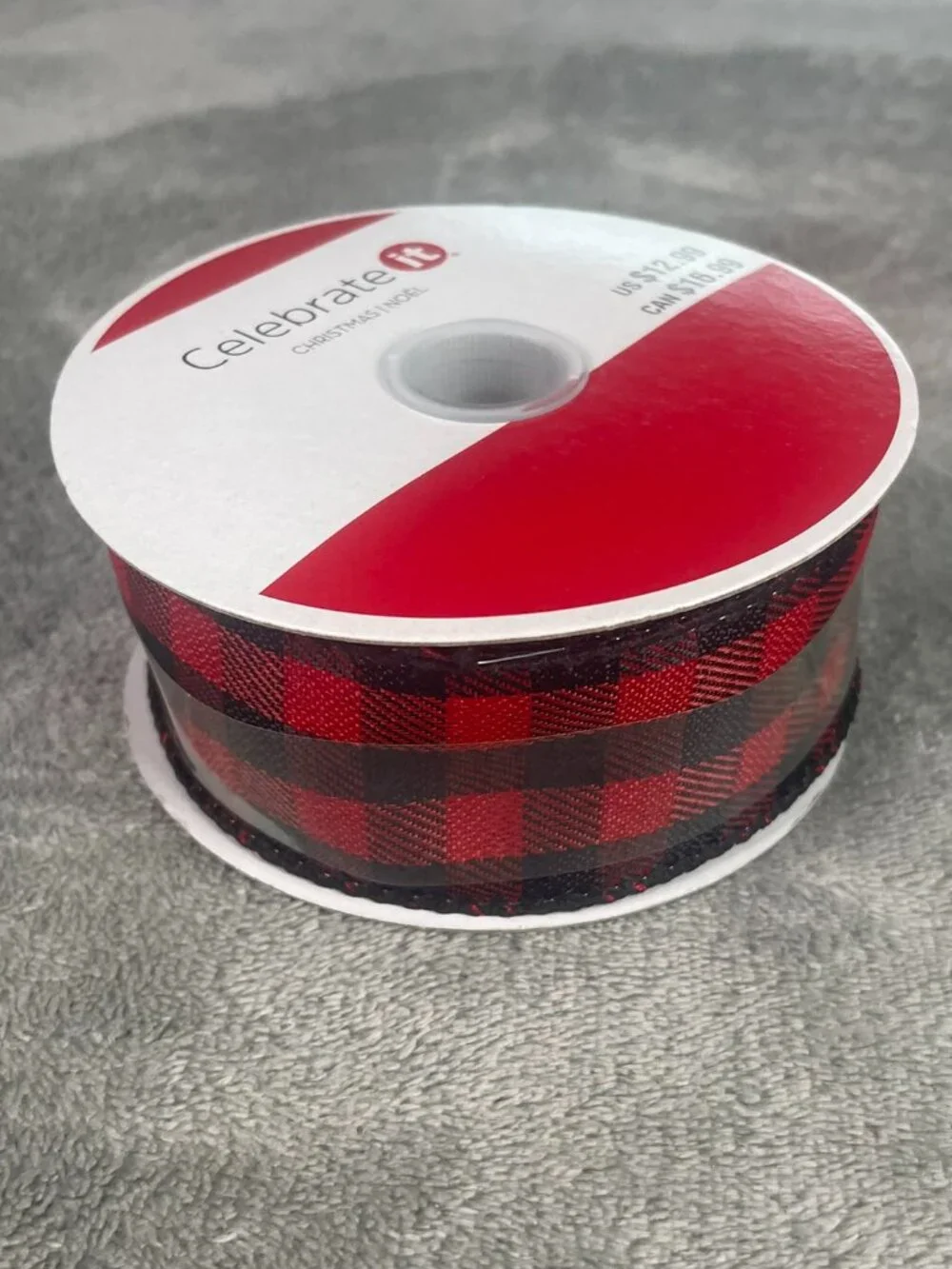Celebrate It Red Black Buffalo Check Wired Ribbon 1.5in x 30ft Christmas NWT